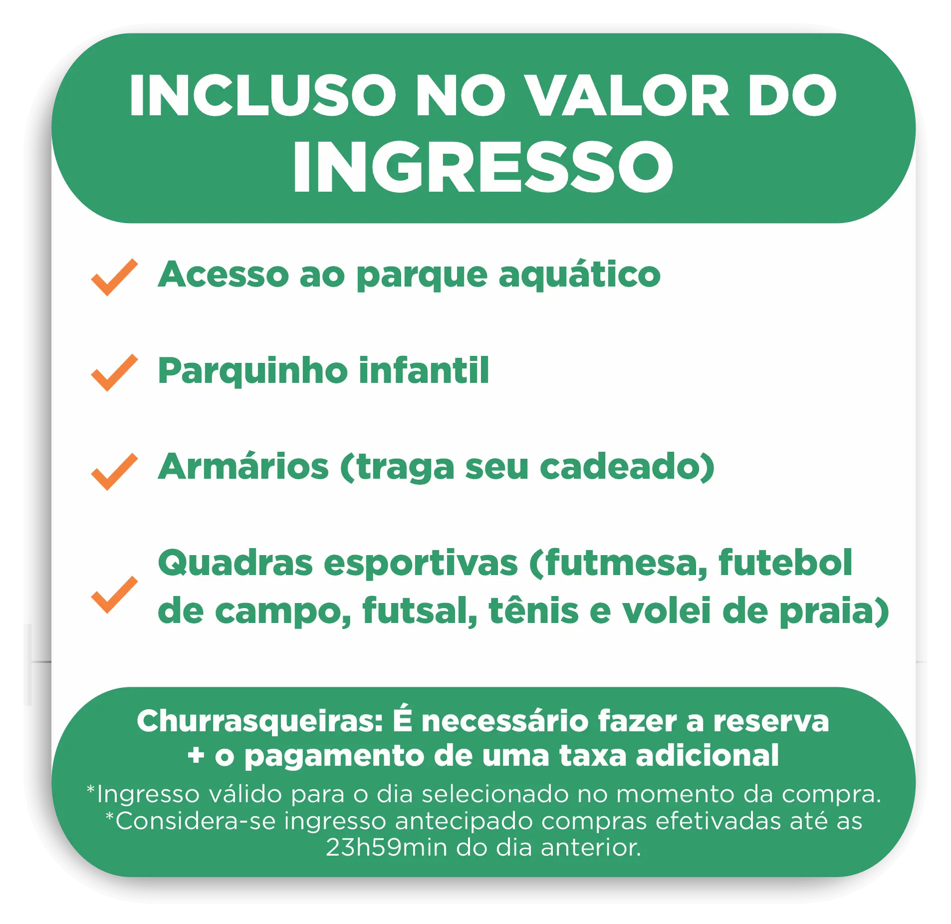 Imagem do que esta incluido no ingresso